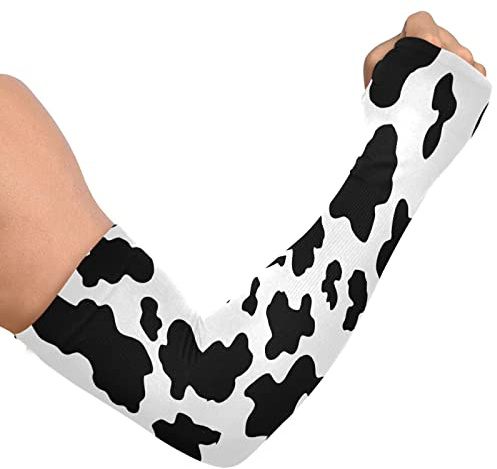 xigua Cute Cow Print Cooling Arm Sleeves Sun Protection Sleeve with Thumb Hole Arms Cover for Outdoor Sport Driving Cycling Fishing Gardening