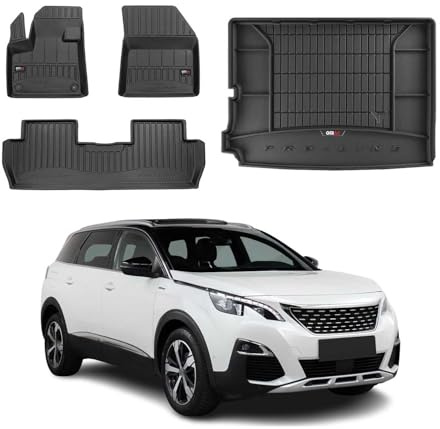 OMAC Fußmatten Kofferraumwanne für Peugeot 5008 2017-2024 Gummi 4X Schwarz | inkl. Kofferraumwanne (Satz), Gummimatten, Automatten, Allwetter, fahrzeugspezifisches Produkt, 3D-Passform, Antirutsch