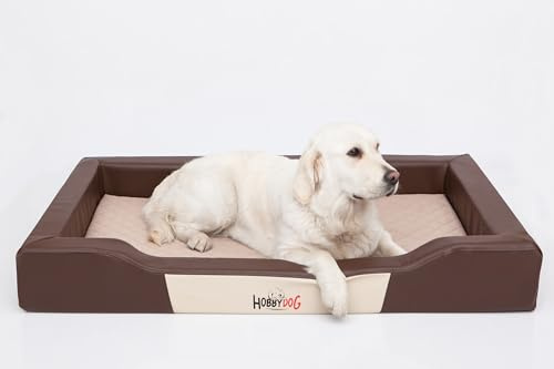 Bjird Hundebett - Hundekorb für kleine mittelgroße & große Hunde - Hundekissen - Hundesofa aus Kunstleder - Bezug abnehmbar und waschbar - Deluxe - Größe: M - Braun