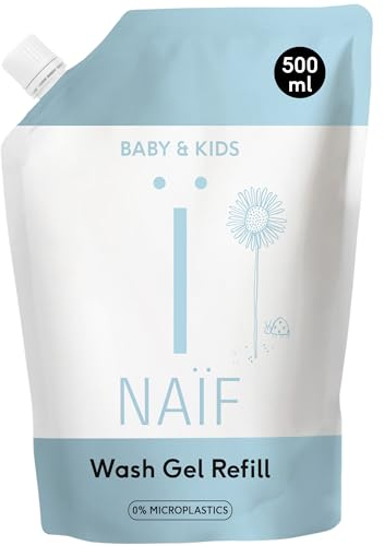 Naïf - Pflegendes Waschgel Nachfüllpackung - für Baby und Kinder - Babypflege - Baby Duschgel - Duschgel für empfindliche Haut - Duschbad Kinder - Inhaltsstoffe auf natürlicher Basis - Vegan - 500ml
