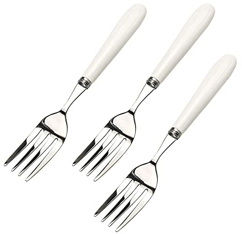 17cm 6.8inch 3pcs 4-Tine Forks Fine 18/10 Stainless Steel and Ceramic Handle White simple high-grade Salad/Meat/fish/Steak fork Dinner Fork Table Forks