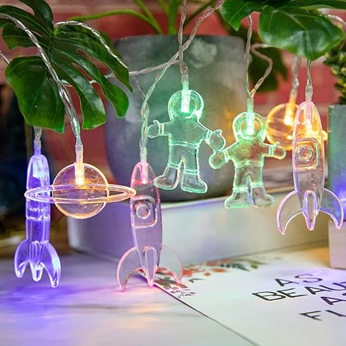 XINGHE LED Acryl Weltall Lichterketten,Astronaut Rakete Lichterketten, Batteriebetrieben f¨¹r Weihnachten Geburtstag Holiday Party Schlafzimmer Indoor & Outdoor (3.0M, Bunt)