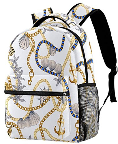 Rucksack Rucksack Schultasche Reise Casual Daypack für Frauen Teen Mädchen Jungen, Goldkette mit Ankerschalen, multi