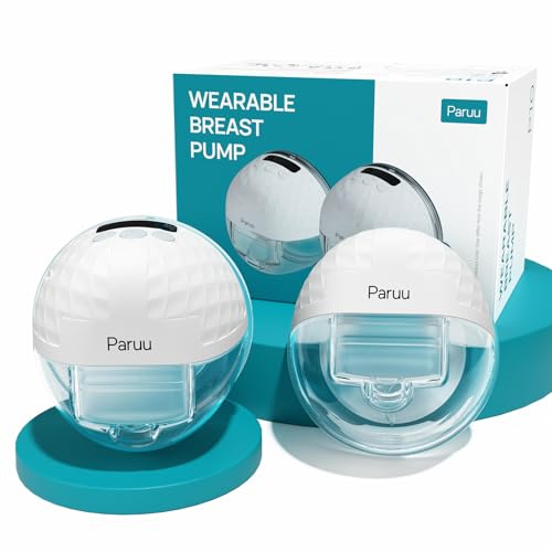 Paruu P10 handsfree bröstpump bärbar, 338 mmHg stark sugning, lågt brus, 4 lägen och 9 nivåer, elektrisk bröstpump bärbar, smart skärm, 19/21/24/28 mm insats/fläns, 2-pack (vit)