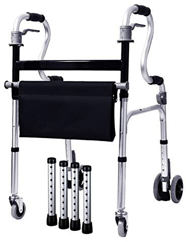 TRFAN Höhenverstellbarer Gehwagen für Erwachsene, Faltbarer Gehwagen mit Sitz und Griff, tragbarer aufrechter Gehwagen aus Aluminium, für ältere Menschen/Behinderte/Frauen (größe : 2 Räder) (4 Räder)