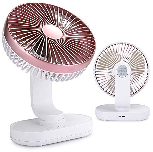 Ventilador de Escritorio USB Portátil, Ventilador de Escritorio USB Mini 4 Velocidades Pequeño Recargable Escritorio de Oficina en Casa Mesa Silenciosa Ventiladores que Sacuden la Mesa y (Oro rosa)