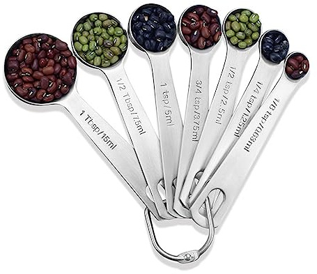 Lot de 7 cuillères doseuses en acier inoxydable NUZAMAS 304 18/8 tasses à mesurer petite cuillère avec doseurs pour mesurer les ingrédients secs et liquides