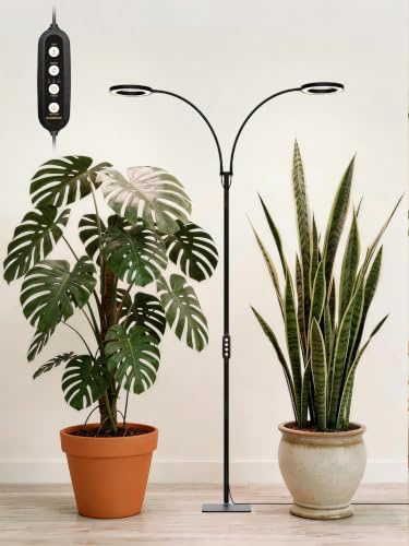 GLOWRIUM Grow Lights für Zimmerpflanzen, Vollspektrum LED Grow Light Stehlampe mit Ständer Einstellbare Höhe und Winkel, Schwarz Pflanzenlicht mit 3/9/12H Grow Light Timer (Black, 36W)