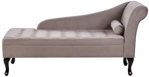 Beliani Chaiselongue rechtsseitig Samt beige Taupe Lehne Bettkasten Dekokissen Pessac