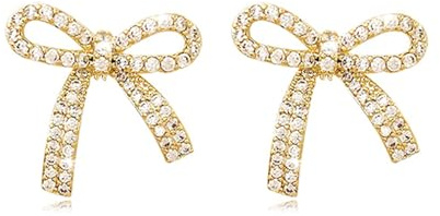 Kryzalite Boucles d'oreilles en or 14 carats avec nœud scintillant pour femme avec chaîne en strass, boucles d'oreilles à pampilles en cristal avec boîte cadeau