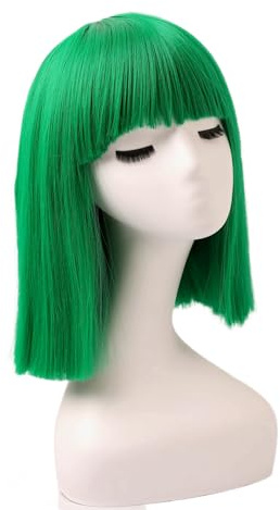 Prettyland Event Damen Bob gerade Pony Perücke Mittellange Kurze glatte hitzfeste Wig für Show Fasching Grün C733