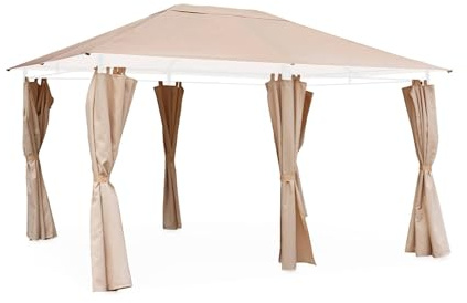 sweeek - Ensemble Complet Toile de Toit et Rideaux Beige pour tonnelle 3x4m Divio - Toile de Rechange pergola. Toile de Remplacement