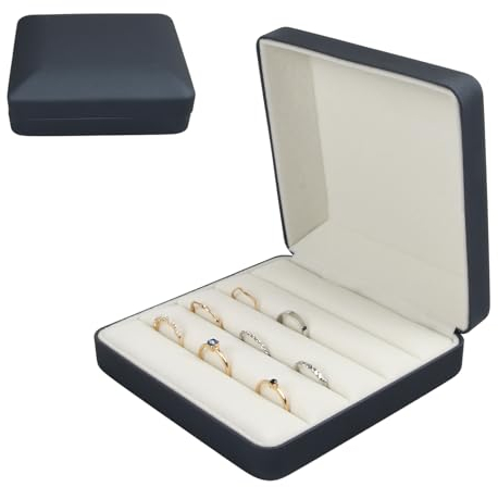 Jewelry Ring Organizer Box, Blue Ring Tray Holder Case, Velvet Lining PU Leather Ring Storage Boxes for Travel or Home Organizers, Ring Storage Display Case for Girls Women Multiple Rings Earring