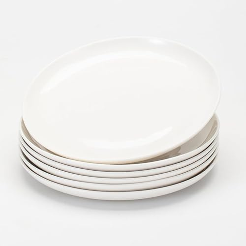 AntoKueh Ceramic Dinner Plates Set of 6, White Salad Plates 8.2 Inch/20.8cm Round - Scratch, Chip Resistant & Lead-Free, Dishwasher & Microwave Safe for Steak, Dessert, Pasta, Festive Table Setting