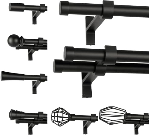 ROLLMAXXX Gardinenstange 400 cm breit - 19 mm Durschmesser - 2-Läufig - Schwarz Matt - inkl. Wandhalterungen, Endstücken, Verbindungsrohr und Montagematerial im Faro Design