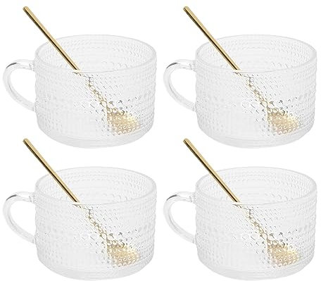 Set di 4 Coppe da Dessert in Vetro, 450 Ml, Coppe per Frappè Trasparenti, Ciotole e Cucchiai per Gelato, Coppe per Gelato in Vetro, Bicchieri per Frappè, Coppe per Yogurt, Coppe in Vetro(Cancella 2)