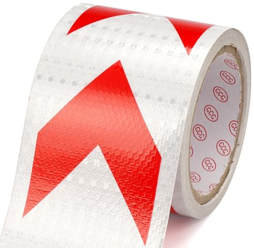 Rot Weiß Reflektorband Selbstklebend, 10cm x 10m Reflektierendes Klebeband | Wasserdicht Selbstklebendes Warnband, Auto Reflektierende Aufkleber Selbstklebend, Warnklebeband für Fahrzeuge, Autoanhänger