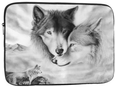 Laptop-Schutzhülle, Motiv: Wolf bedruckt, 43,2 cm (17 Zoll), stoßfest, für Damen und Herren, Schwarz / Weiß