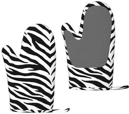 Schwarz-weißes Zebramuster, Silikon-Ofenhandschuhe, rutschfeste Kochhandschuhe, hitzebeständige Backhandschuhe, EIN Paar