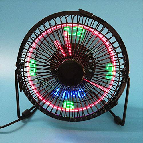 SETSCZY 6 Inch Wrought Iron USB Small Fan with Temperature And Time Portable Led Light-Up Mini Clock Fan Desktop Fan Iron Art USB Small Fan New Temperature Clock