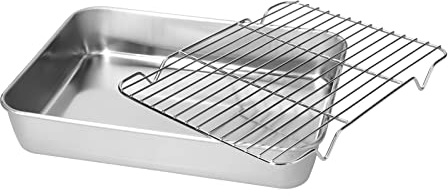 Plat à Four avec Grille Plaque à Four Rectangulaire en Acier Inoxydable avec Grille à Gâteau, Facile à Nettoyer, pour la Cuisson et le Refroidissement en Cuisine et Lors des