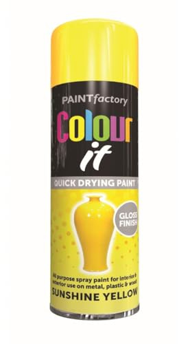 RAPIDE PF COLOUR IT Spray Paint Gloss Yellow 250ml - Quick Drying Gloss Finish for Metal, Plastic, and Wood - Interior & Exterior Use