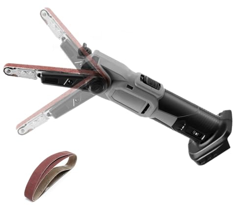 Ponceuse à bande sans fil pour batterie Makita 18 V, ponceuse électrique de 300 W avec 3 bandes abrasives (10 x 330 m), 6 vitesses réglable à 35° pour bois, polissage du métal (pas de batterie)