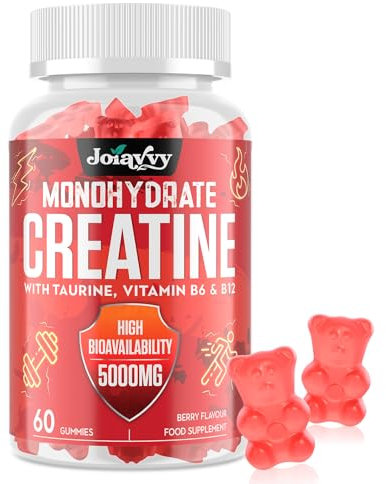 Creatine Monohydrate Gummies 5000mg Per Serving for Men & Women, Enhanced with Taurine & Vitamin B6, Pre -Workout Supplement for Muscle Growth, Strength & Recovery, Berry Flavor, 60 Vegan Gummies