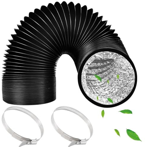 ComPDCVD 100mm Flexible Ducting 3m Black Aluminium PVC Ventilation Air Ducting with 2 Hose Clamps Air Ducting Tumble Dryer Vent Hose for Air Conditioning, Tumble Dryer, Extractor Hood