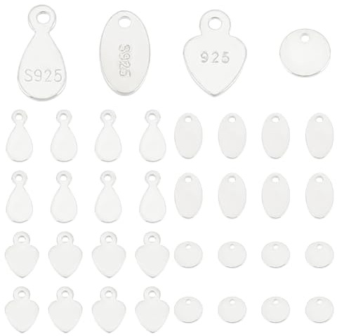 UNICRAFTALE 32 Stück 4 Stile 925 Sterling Silber Anhänger Flach Rund Oval Herz Rohlinge Charms Stanzetiketten Blanko Anhänger Mit Poliertuch Mini Scheiben Anhänger Für Die Herstellung Armbändern