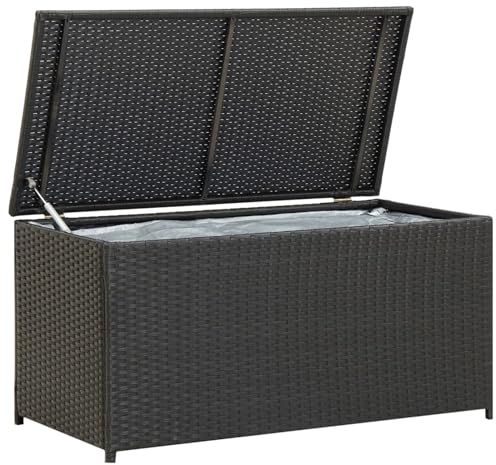 Somanki Gartenbox, Gartentruhe, Auflagenbox, Kissenbox, Gartenkiste, Aufbewahrungsbox, Gartenauflagenbox, Gartenmöbel, Poly Rattan 100x50x50 cm Schwarz