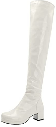 MISSUIT Damen Lack Overknee Stiefel Blockabsatz High Heels Boots Langschaftstiefel Schuhe