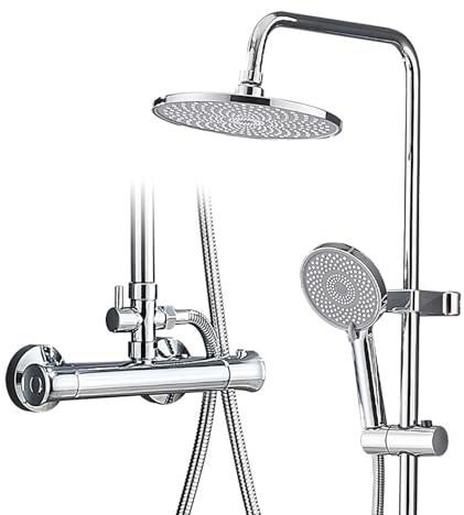 Duscharmatur mit Thermostat - Regendusche und Duschkopf Duschsystem, Shower Set mit Schlauch Handbrause Duschstange, Komplettset Duschset mit Duschbrause, Edelstahl Chrom