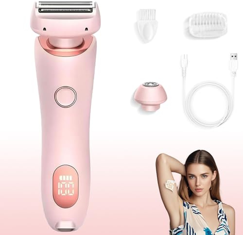 QuyiFa Shaver per donna, Rasoio elettrico per donna, Rasoio intimo, Rasoi elettrici per donnaIPX7 Waterproof Bikini Trimmer per donna, Wet and Dry, Testina staccabile (rosa)