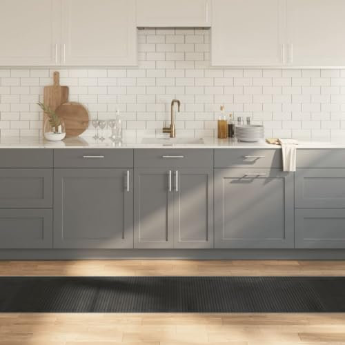 Sufrk Rechteckiger Teppich Grau 60 x 1000 cm aus Bambus-Teppich Bambus-Teppich Holz rutschfeste Matte Läufer Bambusmatte Küche Bad