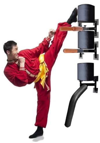 Traditioneller Wing Chun Holz Dummy - Home Wall Mounted Martial Arts Dummy Trainer, Höhenverstellbare Kung-Fu-Federpfähle für Indoor-Training