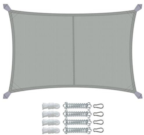 VOUNOT® Vela Ombreggiante Impermeabile Rettangolare 3x4m, Tenda da Sole per Esterno in Polyester con Kit di Fissaggio, Protezione UV 95%, Vele Ombreggianti per Giardino, Balcone, Terrazza, Grigio