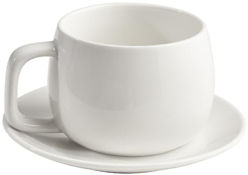 ionEgg Tazza da caffè in porcellana con piattino, 270 ml, design minimalista, perfetta per latte, cappuccino e tè, bianco