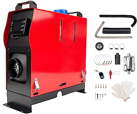 Riscaldatore diesel ad aria 12V 5KW Riscaldatore da parcheggio a riscaldamento rapido tutto in uno con interruttore LCD per camion, barca, auto, rimorchio, camper, camper da turismo, 1 foro, rosso