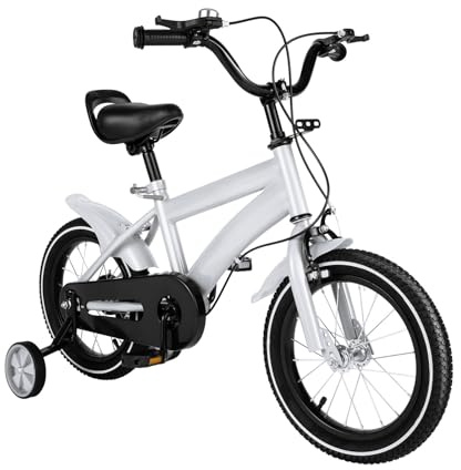 Charocean 14 Zoll Kinderfahrrad für ab 3-7 Jahre Jungen & Mädchen, Upgraded Kinder Fahrrad mit Stützrädern, Fahrrad für Kinder, HöHenverstellbar Kinderfahrräder für Schulung Outdoor Reiten (Weiß)