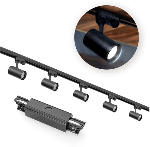 3-Phasen-Schienen-Set NEXTRACK - Schienensystem Komplett-Set 1m+2m Schiene, 'I'-Schalter, 5x Lampe, 2x Stecker SCHWARZ