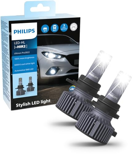 Philips Ultinon Pro3022 LED ampoule de phare automobile (HIR2), +100% lumière blanche et froide à 6.000K, set de 2