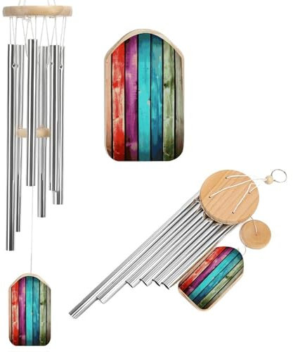 Bunte Holzbretter, Windspiel für draußen, einzigartige Aluminiumrohre, Gedenk-Windglocke, groß, tiefer Ton, Windspiel für Terrasse, Garten, Dekoration, Geschenk für Mutter, Frauen, Nachbarn