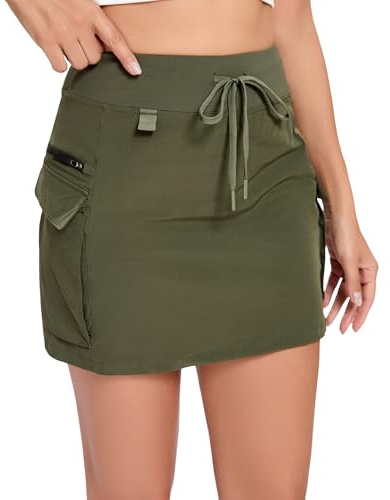 Timuspo High Waist Tennis Skirt Workout Basic Solid Ladies Skort Cargo Skirts Army Green XL
