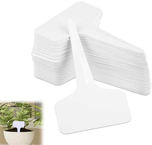 100 Pcs Plant Labels 6x10cm, Plastic Plant Tags & Markers for Outdoor Plants, Reusable Waterproof Seed Labels Garden Name Sticks T-Type for Herb Seed Vegetables Flower Planting (White)