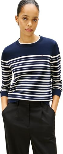 Tommy Hilfiger Jersey de Punto Fino para Mujer, Azul (Dark Night Navy/Calico Multi STP), XXS