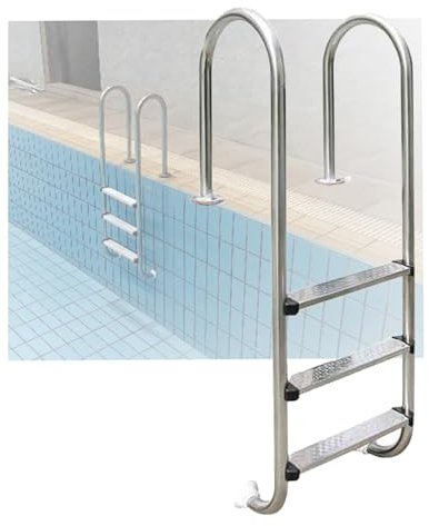 GCGC Pool Ladder, 3 Steps Step with Curved Handrails, Easy Assembly and Climbing for Hot Spring Water Park Fish Pond(Drilling,3-Steps1.2mm)