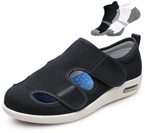 LFFTBK Zapatos De Verano para Diabéticos,Calzado Transpirable Y Cómodo para Personas Mayores con Soporte para El del Pie.(Noir,46 EU)