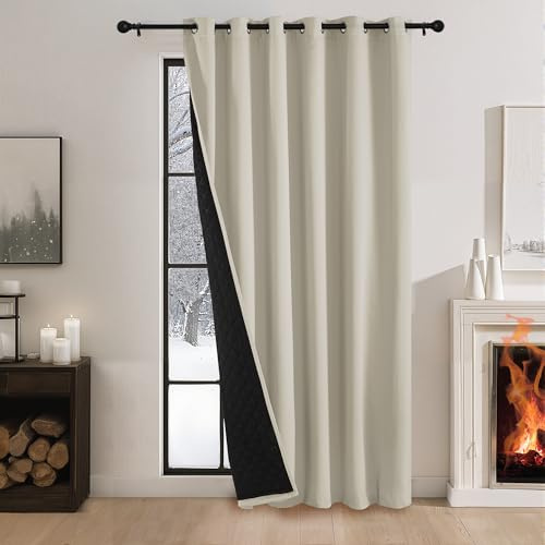 PONY DANCE Cortina Blackout de Dos Capas para Puerta, Cortinas Termicas Aislantes Frio y Calor con Forro Grueso para Salon/Dormitorio,200x210cm,Beige Claro