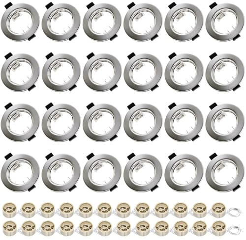 LteelDay 24er-Set GU10 Einbaustrahler Nickel Gebürstet VDE Fassung | Lochdurchmesser 55-70mm | VDE-zertifizierte GU10-Fassung für LED/Halogen | Ohne Lichtquelle | Ideal für Einbauleuchten